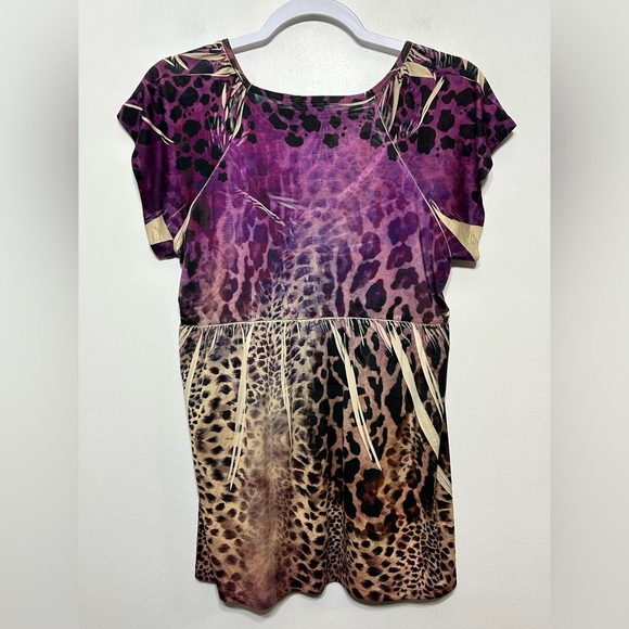 Y2K Vintage Animal Print Boho Beaded Tunic Blouse - Picture 5 of 9